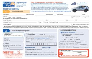 Half sheet pledge form for united way fox cities donations