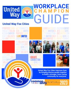 United Way Fox Cities Workplace Champion Guidebook cover image with logo, colorful boxes and group photo of people